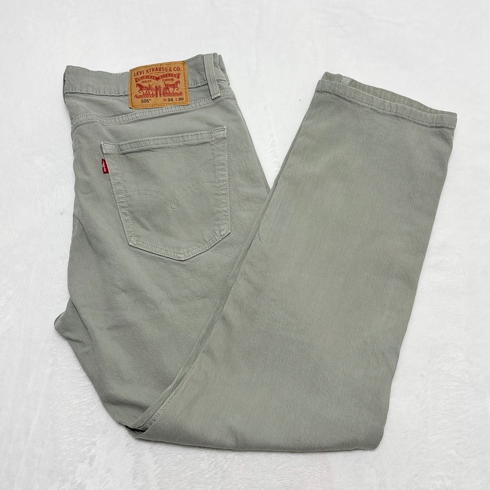 Levi Strauss 505 Straight Leg Denim Pants Olive Gray Size 34x30 Actual 35x28